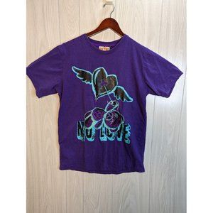 Retro Label No Love Purple Blue XL Tshirt - Teddy Bear Flying Heart Embroidered
